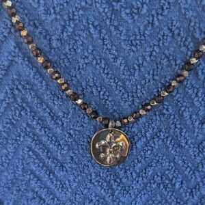 Cookie Lee Gold Flour De Les Pendant With Gold and Brown Beaded Necklace